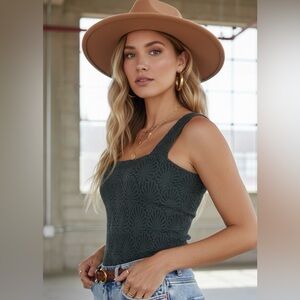 NWT Nikibiki Lace Textured Seamless Tank Top Forest Green